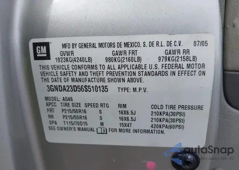 2006 Chevrolet Hhr Lt из США, поврежденный, VIN 3GNDA23D56S510135